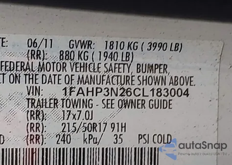 2012 Ford Focus Titanium z USA, uszkodzony, nr VIN 1FAHP3N26CL183004